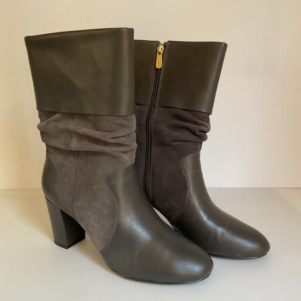 Wonder Amanda Gray Leather Suede Slouch Boots Women's Size 9 Heeled Zip